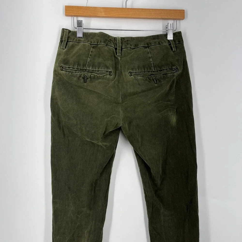 Dondup Gaubert Mens Olive Green Slim‎ Fit Velvet Corduroy Trousers Italy